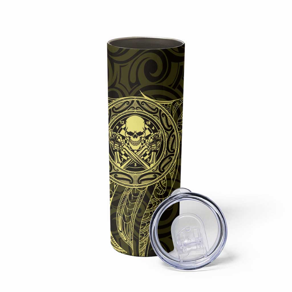 New Zealand Skull Darts Skinny Tumbler Aotearoa Maori Chest Tattoo Stylized Gold - Polynesian Pride