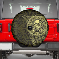 New Zealand Skull Darts Spare Tire Cover Aotearoa Maori Chest Tattoo Stylized Gold - Polynesian Pride