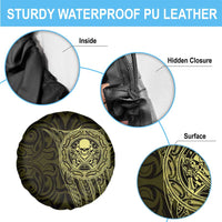 New Zealand Skull Darts Spare Tire Cover Aotearoa Maori Chest Tattoo Stylized Gold - Polynesian Pride