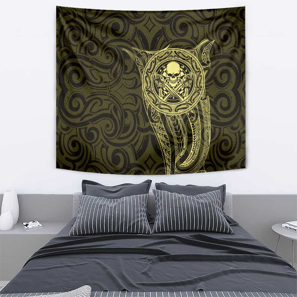 New Zealand Skull Darts Tapestry Aotearoa Maori Chest Tattoo Stylized Gold - Polynesian Pride
