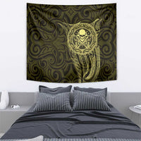 New Zealand Skull Darts Tapestry Aotearoa Maori Chest Tattoo Stylized Gold - Polynesian Pride