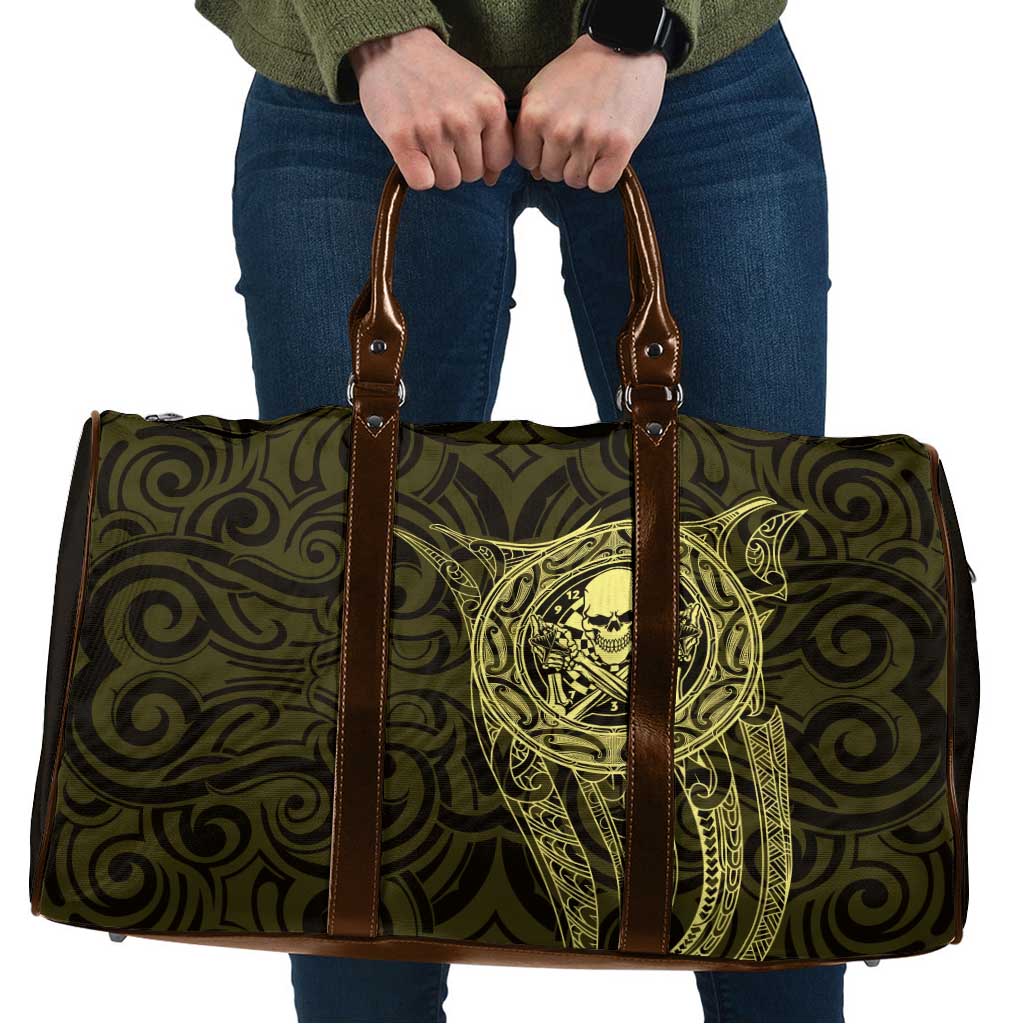 New Zealand Skull Darts Travel Bag Aotearoa Maori Chest Tattoo Stylized Gold - Polynesian Pride
