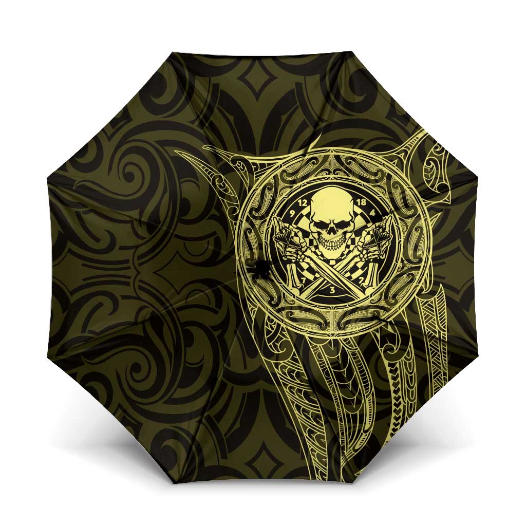 New Zealand Skull Darts Umbrella Aotearoa Maori Chest Tattoo Stylized Gold - Polynesian Pride