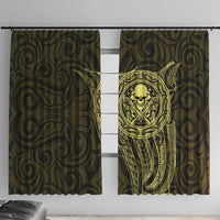 New Zealand Skull Darts Window Curtain Aotearoa Maori Chest Tattoo Stylized Gold - Polynesian Pride