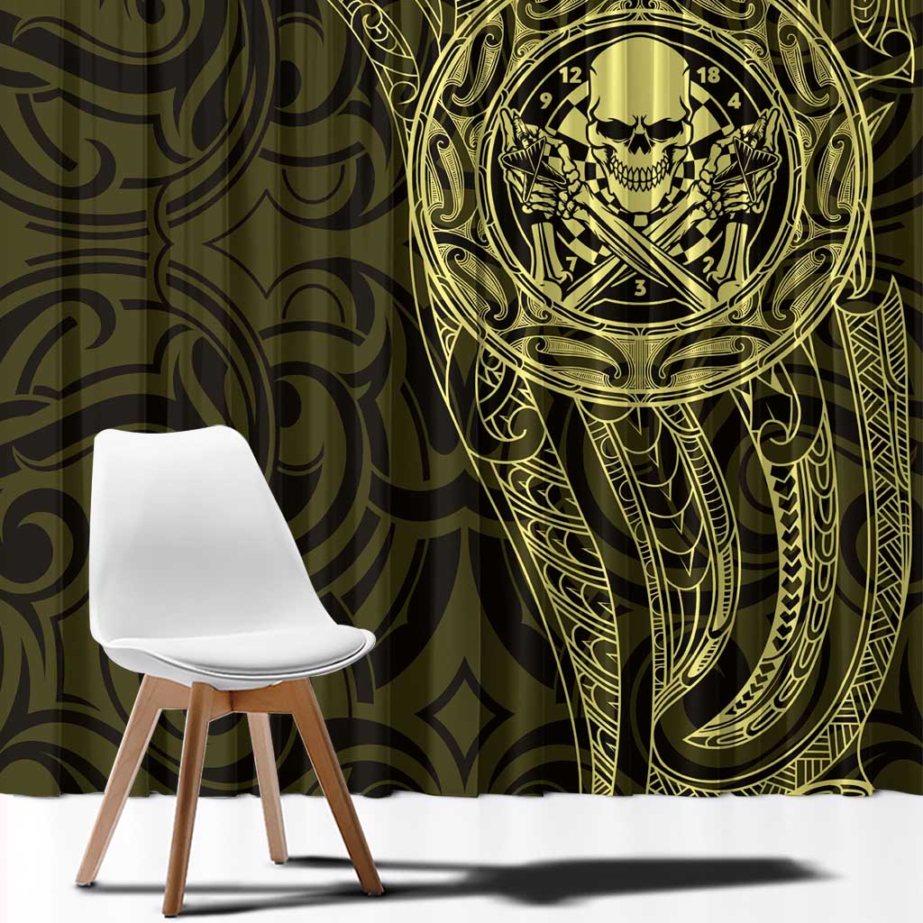 New Zealand Skull Darts Window Curtain Aotearoa Maori Chest Tattoo Stylized Gold - Polynesian Pride