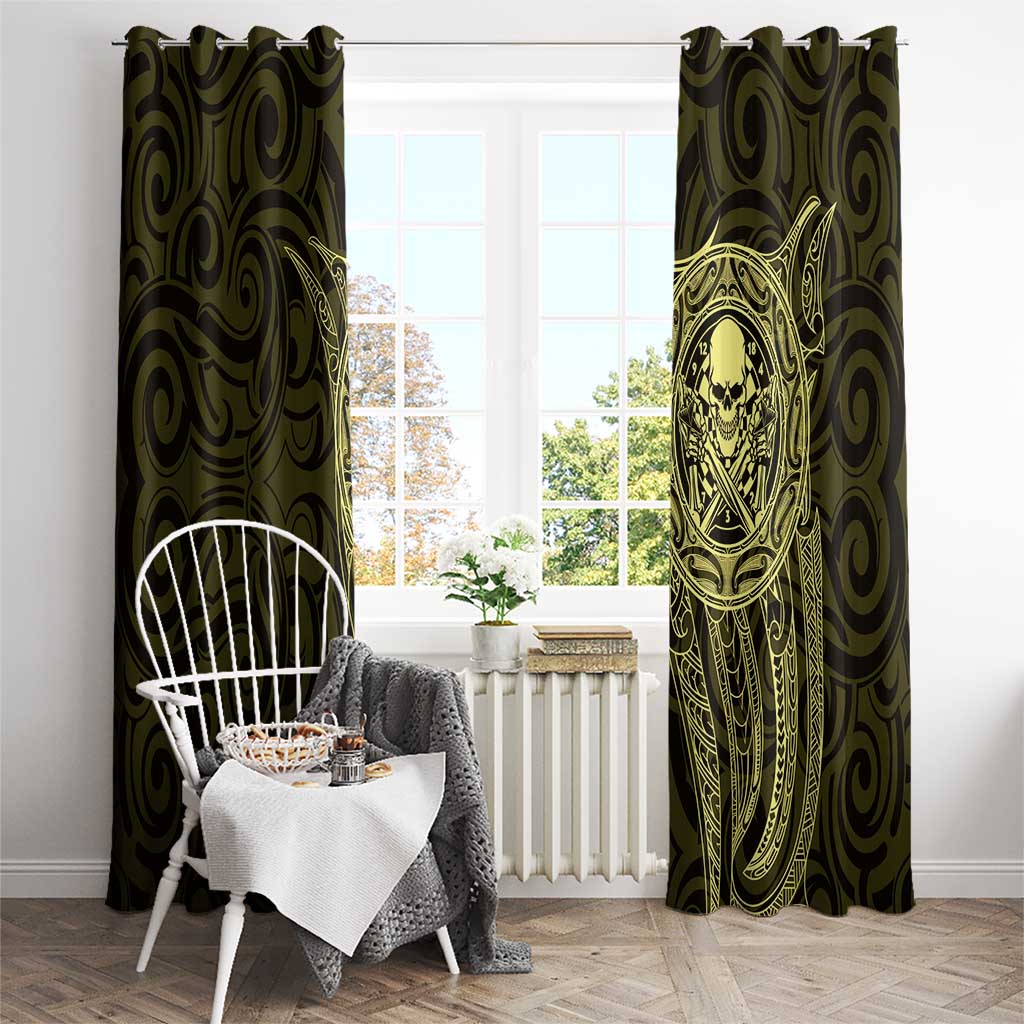 New Zealand Skull Darts Window Curtain Aotearoa Maori Chest Tattoo Stylized Gold - Polynesian Pride