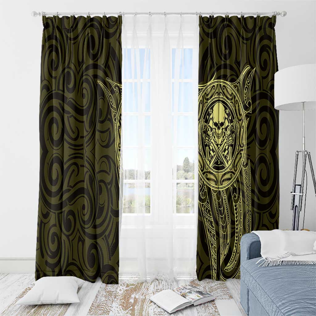 New Zealand Skull Darts Window Curtain Aotearoa Maori Chest Tattoo Stylized Gold - Polynesian Pride