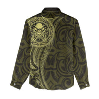 New Zealand Skull Darts Women Casual Shirt Aotearoa Maori Chest Tattoo Stylized Gold - Polynesian Pride