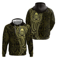 New Zealand Skull Darts Zip Hoodie Aotearoa Maori Chest Tattoo Stylized Gold - Polynesian Pride