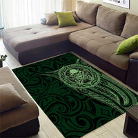 New Zealand Skull Darts Area Rug Aotearoa Maori Chest Tattoo Stylized Green - Polynesian Pride