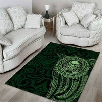 New Zealand Skull Darts Area Rug Aotearoa Maori Chest Tattoo Stylized Green - Polynesian Pride