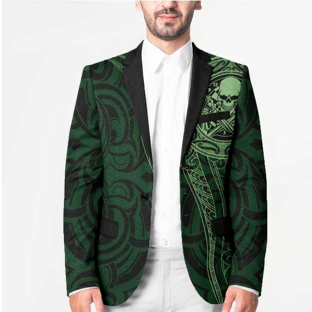 New Zealand Skull Darts Blazer Aotearoa Maori Chest Tattoo Stylized Green - Polynesian Pride