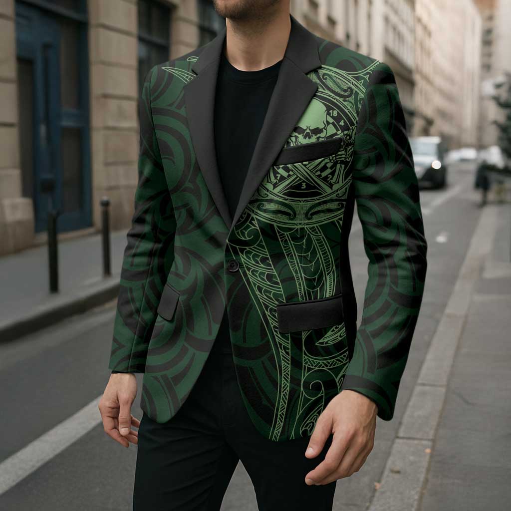 New Zealand Skull Darts Blazer Aotearoa Maori Chest Tattoo Stylized Green - Polynesian Pride