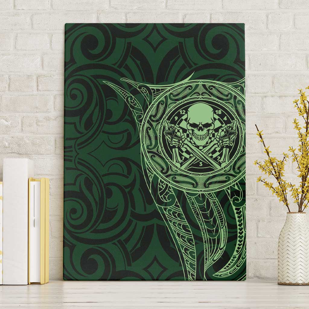 New Zealand Skull Darts Canvas Wall Art Aotearoa Maori Chest Tattoo Stylized Green - Polynesian Pride