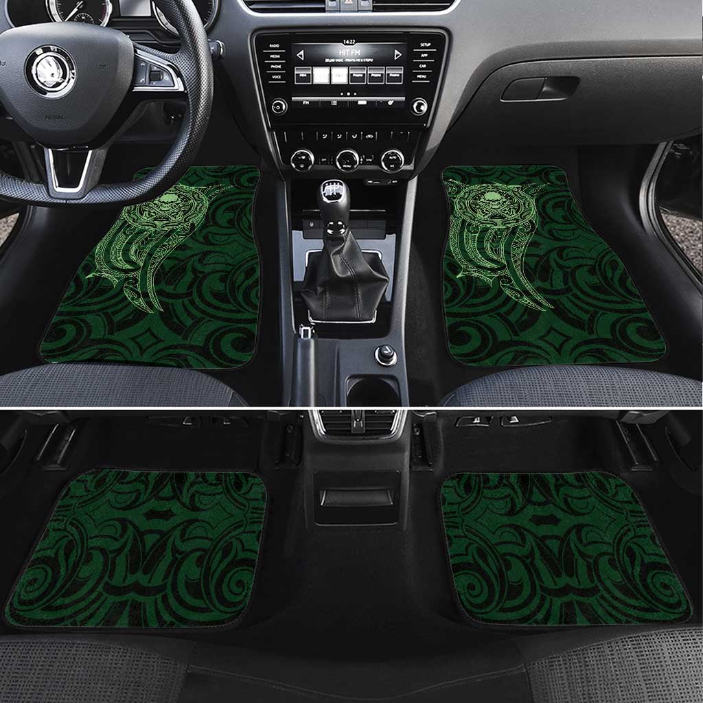 New Zealand Skull Darts Car Mats Aotearoa Maori Chest Tattoo Stylized Green - Polynesian Pride