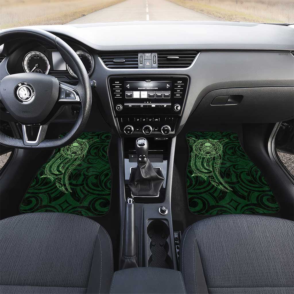 New Zealand Skull Darts Car Mats Aotearoa Maori Chest Tattoo Stylized Green - Polynesian Pride