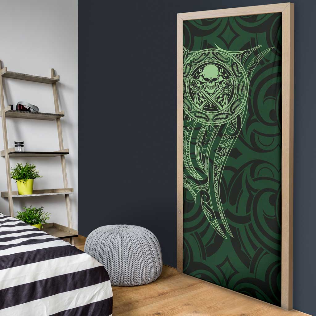 New Zealand Skull Darts Door Cover Aotearoa Maori Chest Tattoo Stylized Green - Polynesian Pride