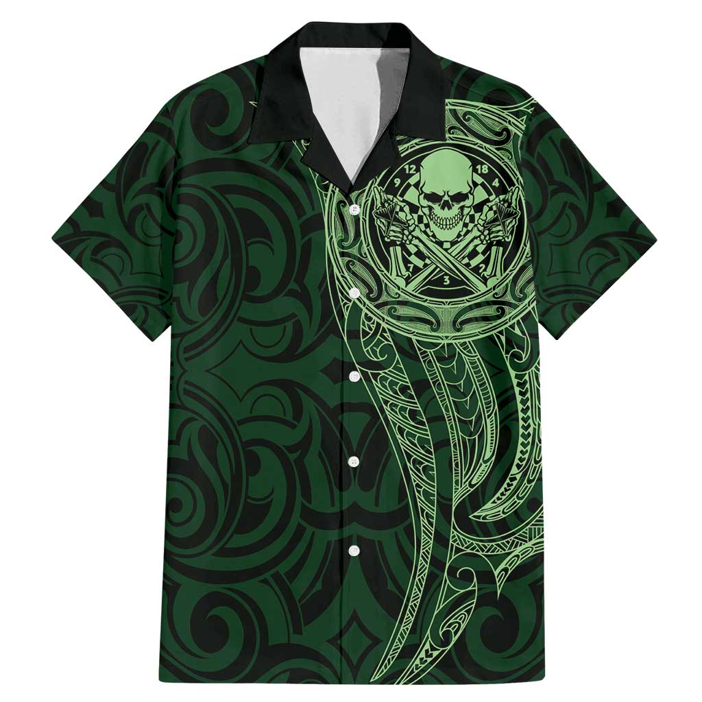 New Zealand Skull Darts Family Matching Mermaid Dress and Hawaiian Shirt Aotearoa Maori Chest Tattoo Stylized Green - Polynesian Pride