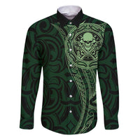 New Zealand Skull Darts Family Matching Puletasi and Hawaiian Shirt Aotearoa Maori Chest Tattoo Stylized Green - Polynesian Pride