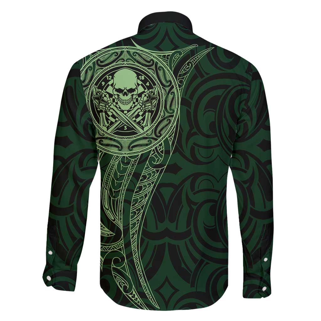 New Zealand Skull Darts Family Matching Puletasi and Hawaiian Shirt Aotearoa Maori Chest Tattoo Stylized Green - Polynesian Pride