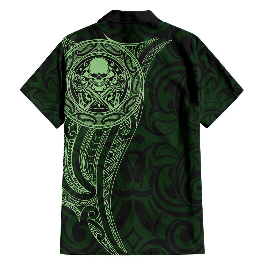 New Zealand Skull Darts Family Matching Tank Maxi Dress and Hawaiian Shirt Aotearoa Maori Chest Tattoo Stylized Green - Polynesian Pride