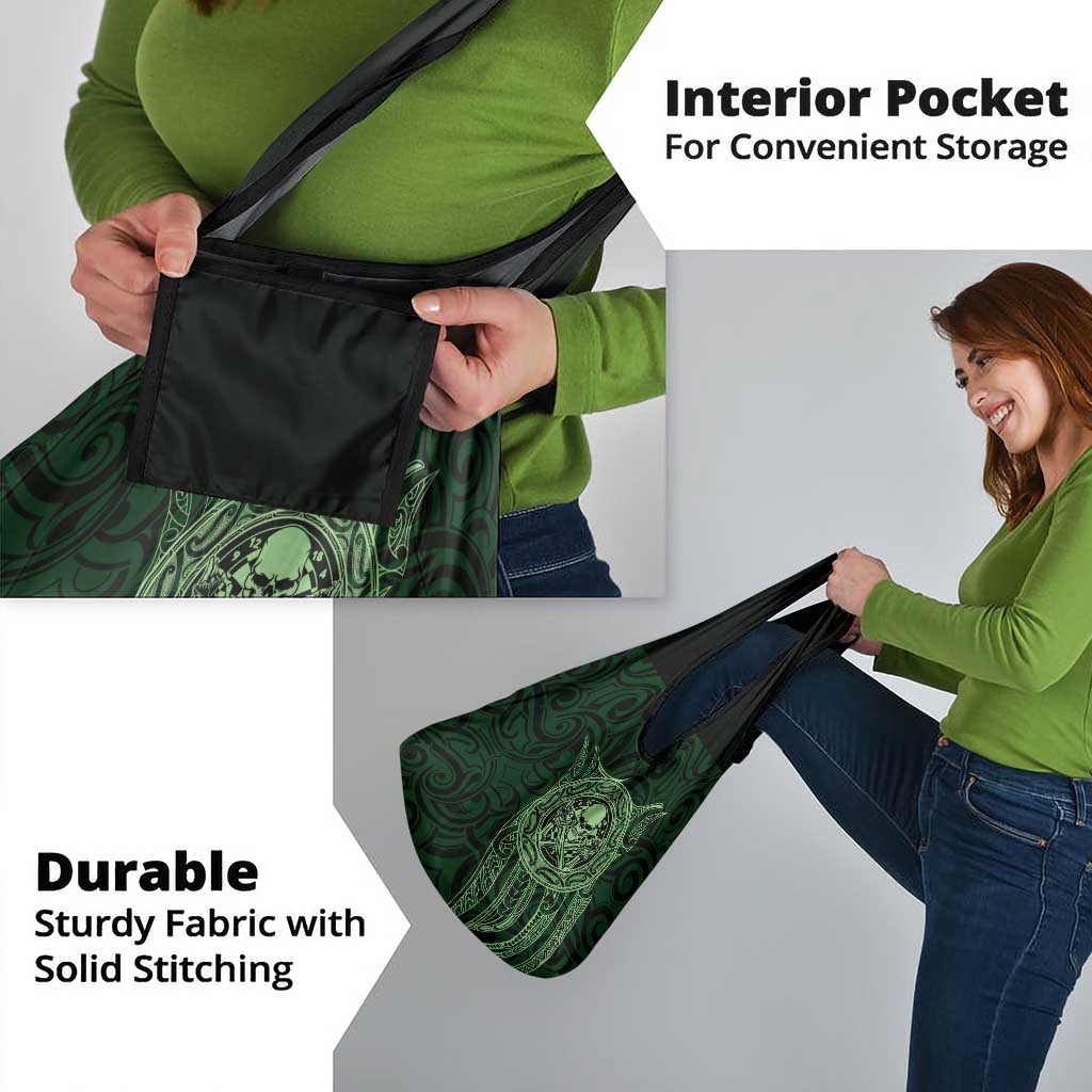 New Zealand Skull Darts Grocery Bag Aotearoa Maori Chest Tattoo Stylized Green - Polynesian Pride