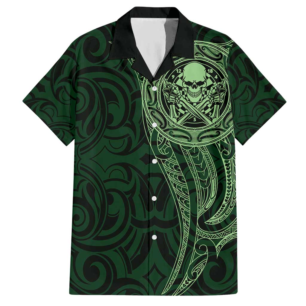 New Zealand Skull Darts Hawaiian Shirt Aotearoa Maori Chest Tattoo Stylized Green - Polynesian Pride