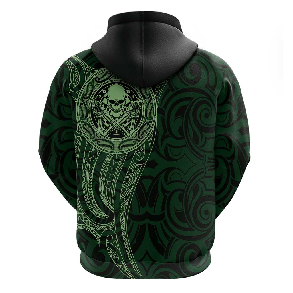 New Zealand Skull Darts Hoodie Aotearoa Maori Chest Tattoo Stylized Green - Polynesian Pride