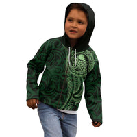 New Zealand Skull Darts Kid Hoodie Aotearoa Maori Chest Tattoo Stylized Green - Polynesian Pride