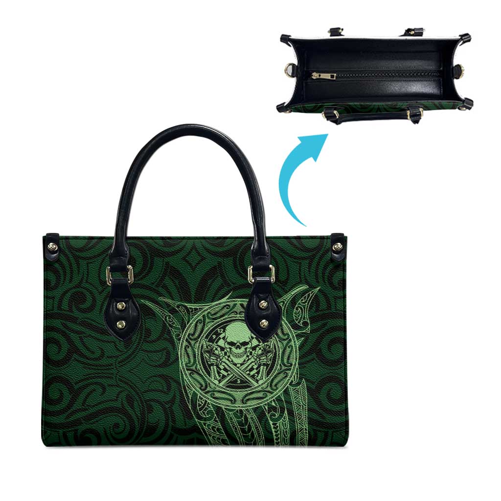 New Zealand Skull Darts Leather Bag Aotearoa Maori Chest Tattoo Stylized Green - Polynesian Pride
