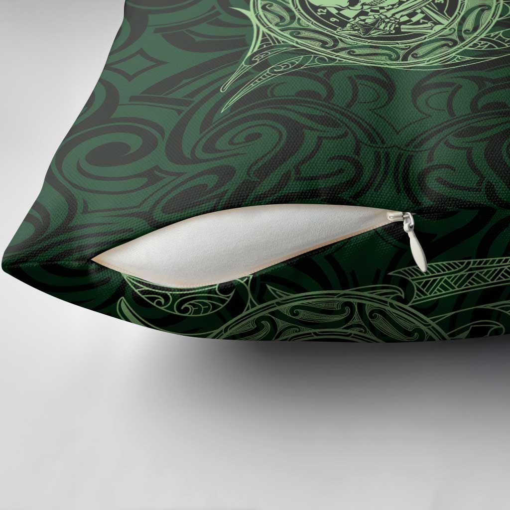 New Zealand Skull Darts Pillow Cover Aotearoa Maori Chest Tattoo Stylized Green - Polynesian Pride