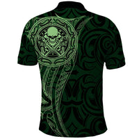 New Zealand Skull Darts Polo Shirt Aotearoa Maori Chest Tattoo Stylized Green - Polynesian Pride