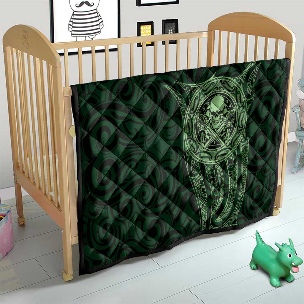 New Zealand Skull Darts Quilt Aotearoa Maori Chest Tattoo Stylized Green - Polynesian Pride