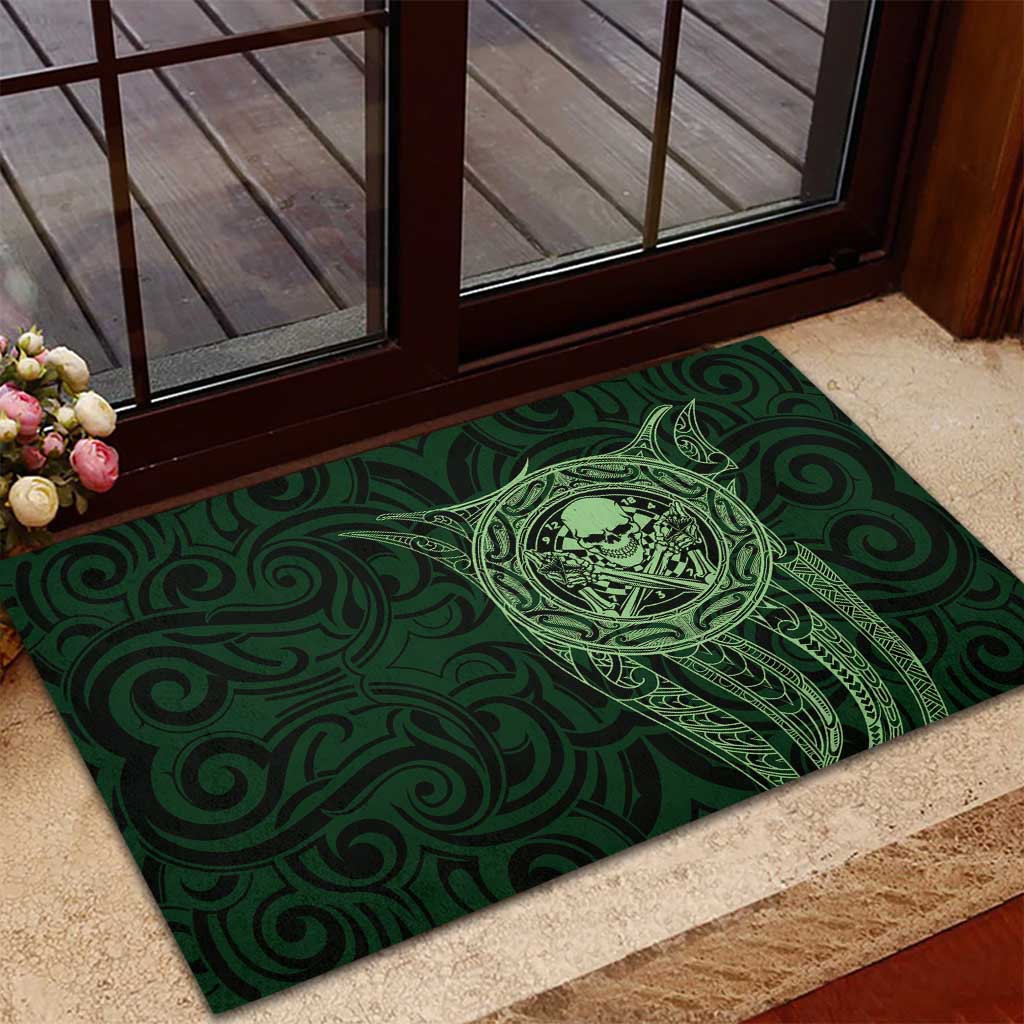 New Zealand Skull Darts Rubber Doormat Aotearoa Maori Chest Tattoo Stylized Green - Polynesian Pride
