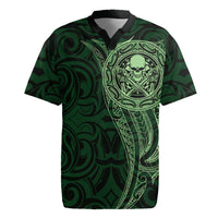New Zealand Skull Darts Rugby Jersey Aotearoa Maori Chest Tattoo Stylized Green - Polynesian Pride