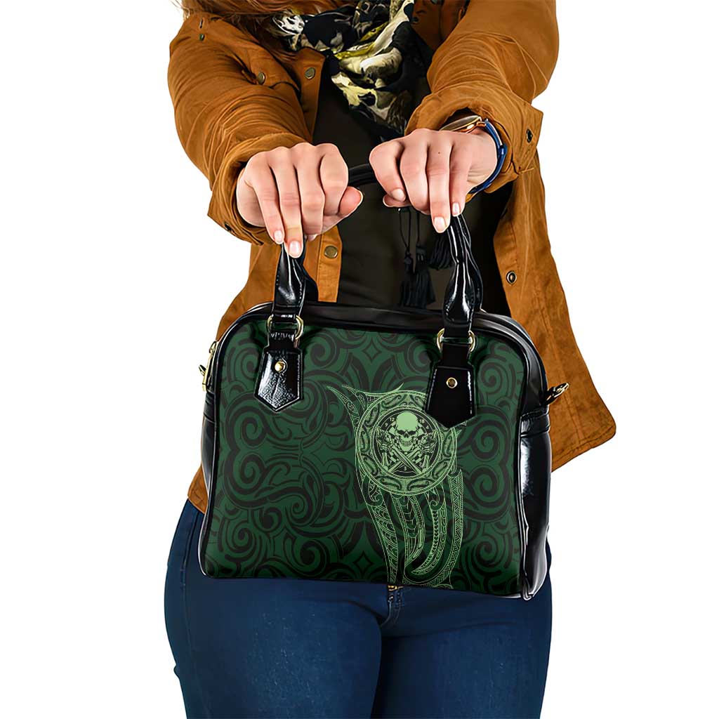 New Zealand Skull Darts Shoulder Handbag Aotearoa Maori Chest Tattoo Stylized Green - Polynesian Pride