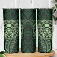 New Zealand Skull Darts Skinny Tumbler Aotearoa Maori Chest Tattoo Stylized Green - Polynesian Pride