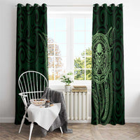 New Zealand Skull Darts Window Curtain Aotearoa Maori Chest Tattoo Stylized Green - Polynesian Pride