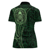 New Zealand Skull Darts Women Polo Shirt Aotearoa Maori Chest Tattoo Stylized Green - Polynesian Pride