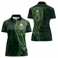 New Zealand Skull Darts Women Polo Shirt Aotearoa Maori Chest Tattoo Stylized Green - Polynesian Pride