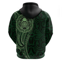 New Zealand Skull Darts Zip Hoodie Aotearoa Maori Chest Tattoo Stylized Green - Polynesian Pride