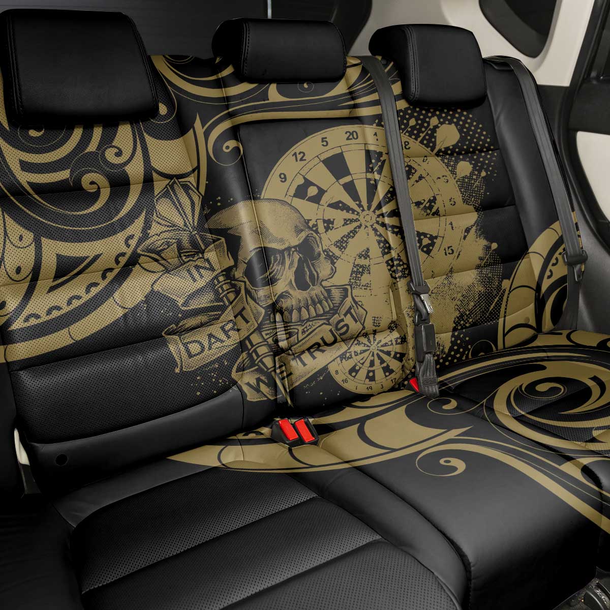 New Zealand Darts Back Car Seat Cover Skull In Dart We Trust Maori Pattern - Polynesian Pride