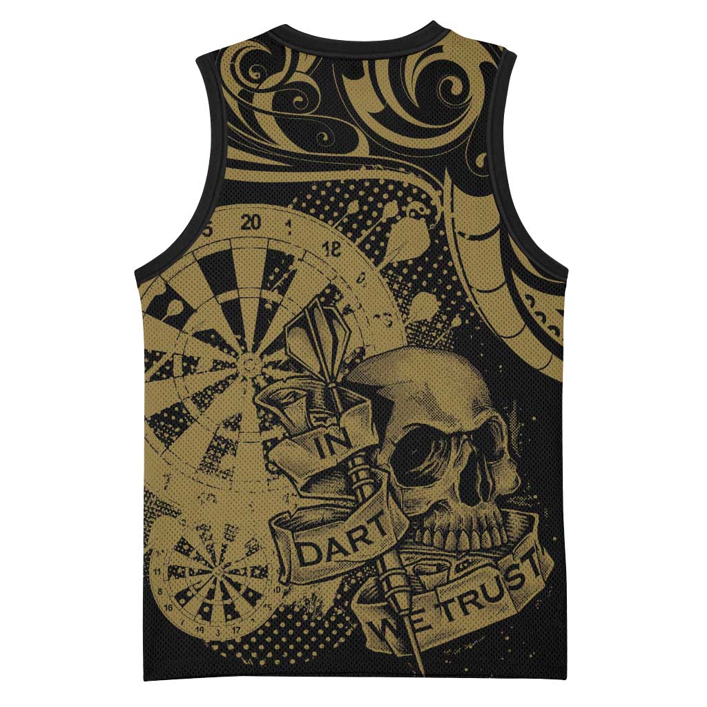 New Zealand Darts Basketball Jersey Skull In Dart We Trust Maori Pattern - Polynesian Pride
