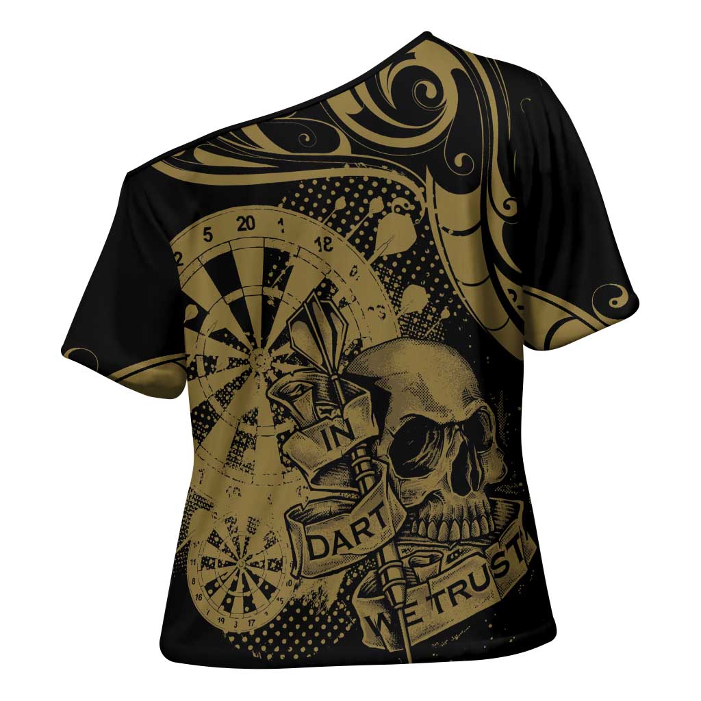 New Zealand Darts Cross Shoulder Shirt Skull In Dart We Trust Maori Pattern - Polynesian Pride