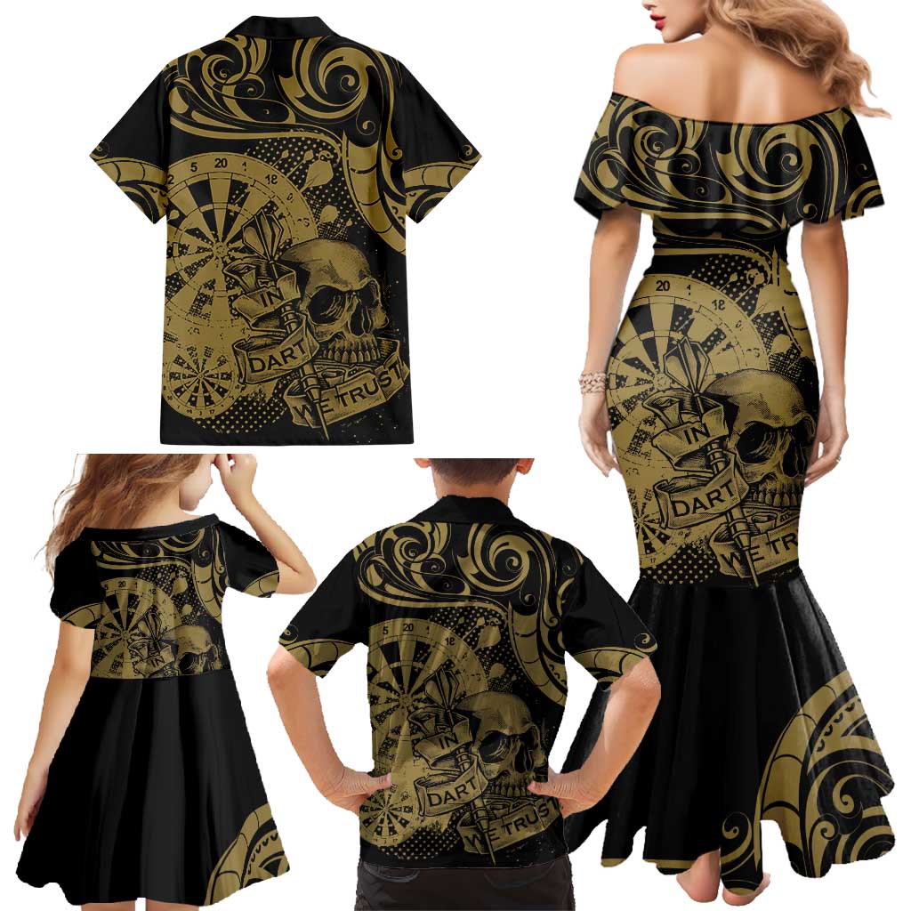 New Zealand Darts Family Matching Mermaid Dress and Hawaiian Shirt Skull In Dart We Trust Maori Pattern - Polynesian Pride