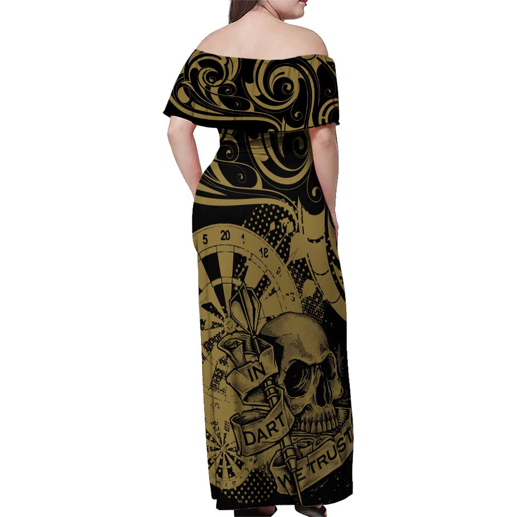 New Zealand Darts Family Matching Off Shoulder Maxi Dress and Hawaiian Shirt Skull In Dart We Trust Maori Pattern - Polynesian Pride