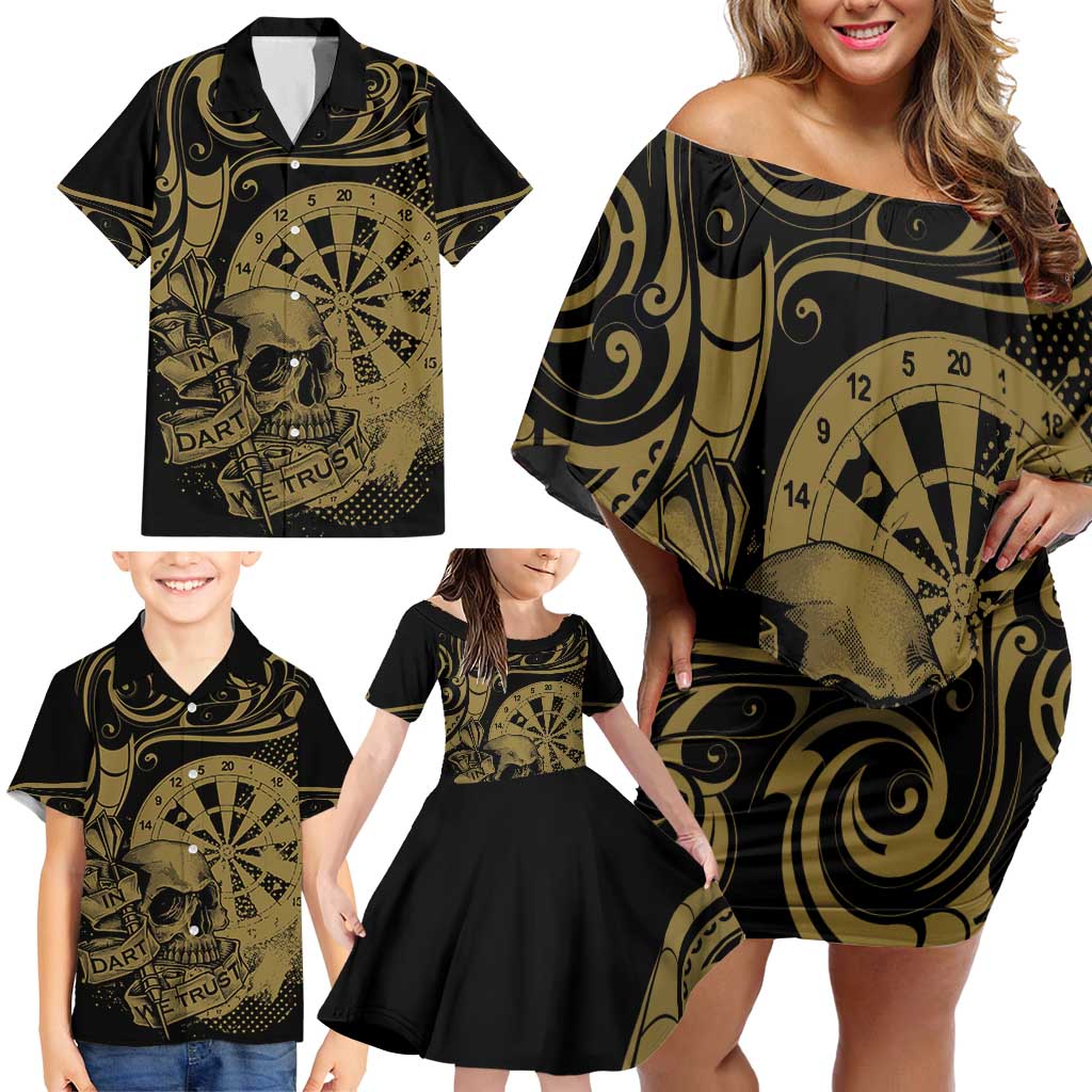 New Zealand Darts Family Matching Off Shoulder Short Dress and Hawaiian Shirt Skull In Dart We Trust Maori Pattern - Polynesian Pride