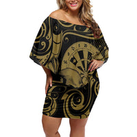 New Zealand Darts Family Matching Off Shoulder Short Dress and Hawaiian Shirt Skull In Dart We Trust Maori Pattern - Polynesian Pride