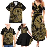 New Zealand Darts Family Matching Summer Maxi Dress and Hawaiian Shirt Skull In Dart We Trust Maori Pattern - Polynesian Pride