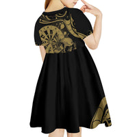 New Zealand Darts Kid Short Sleeve Dress Skull In Dart We Trust Maori Pattern - Polynesian Pride